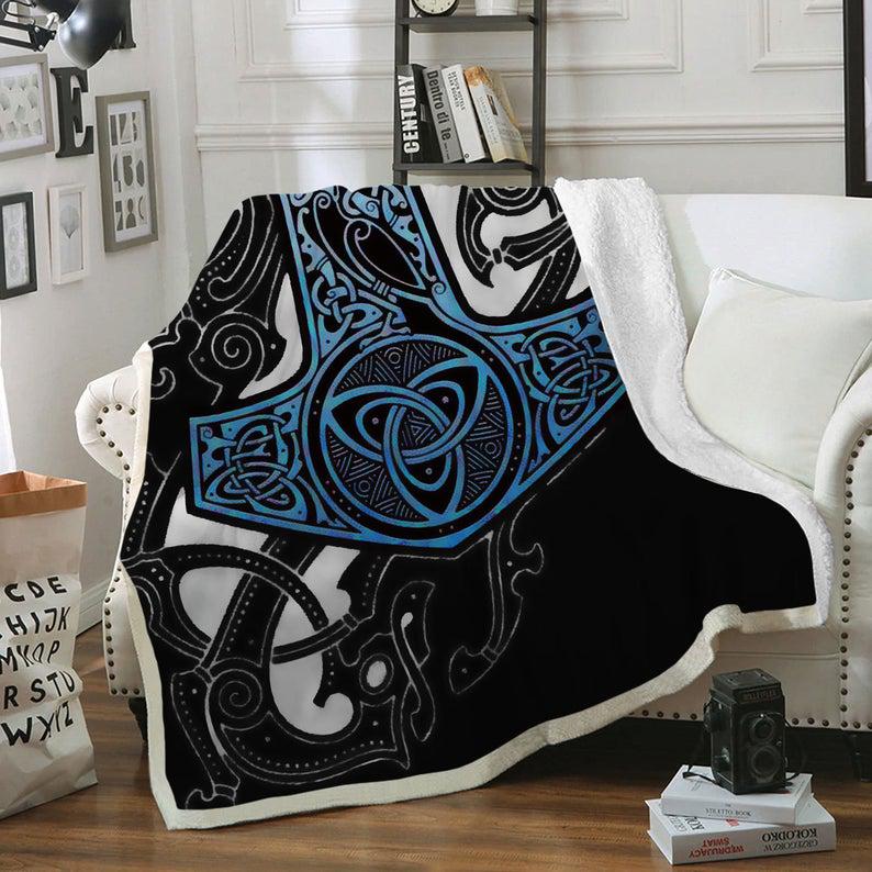 Viking Axe Blanket, Viking Norse Quilt, Viking Fleece Bedding Blanket, Gift For Dad, Gift For Brother, Viking Ruins Pattern Throw Blanket 1628216211411.jpg