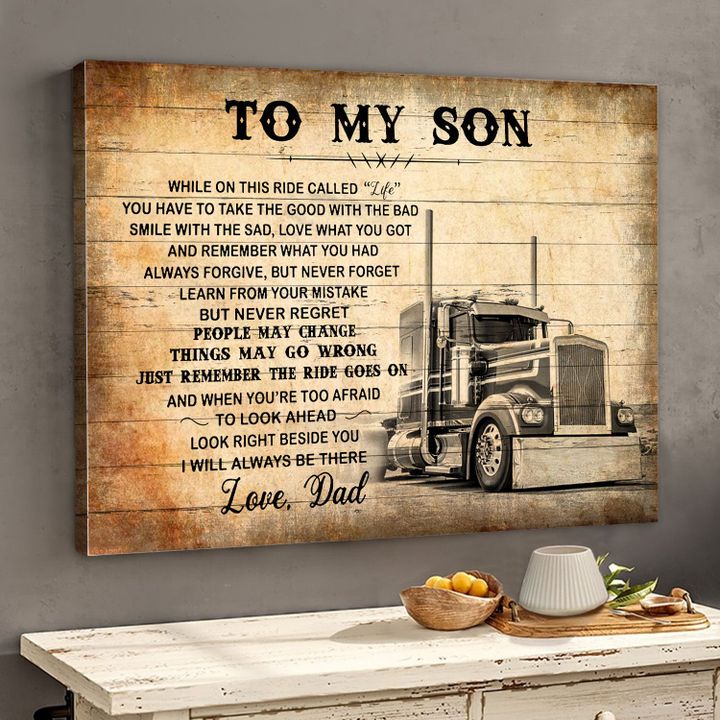 To My Son Love Dad Trucker Driver Landscape Canvas Gift For Son From Dad Birthday Gift Decor Home Decor Wall Art Visual Art 1628244891832.jpg