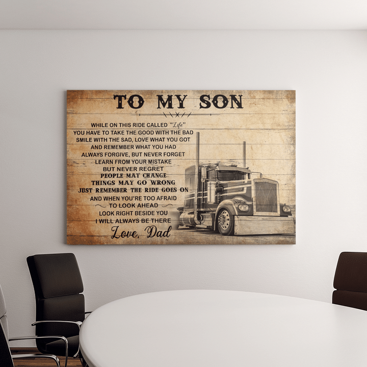 To My Son Love Dad Trucker Driver Landscape Canvas Gift For Son From Dad Birthday Gift Decor Home Decor Wall Art Visual Art 1628244891922.png