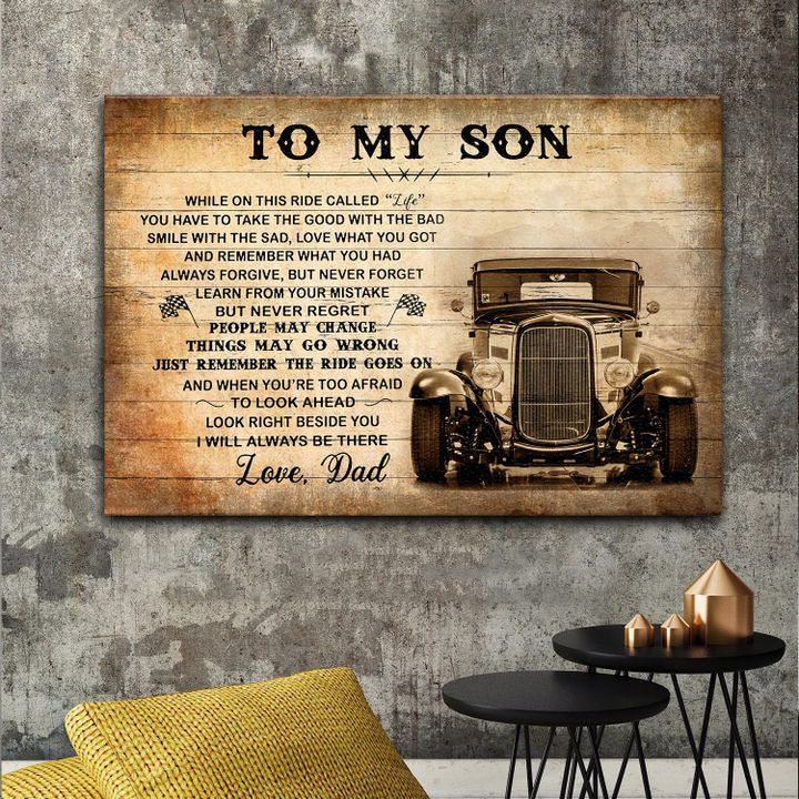 Gift For Son Landscape Canvas To My Son Love Dad Vintage Car From Dad Birthday Decor Home Decor Wall Art Visual Art 1628244951185.jpg