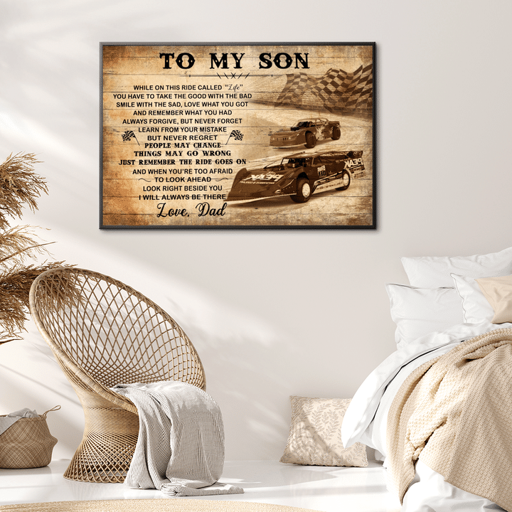 To My Son Love Dad Dirt Track Racing Landscape Canvas Gift For Son From Dad Birthday Gift Decor Home Decor Wall Art Visual Art 1628245080547.png