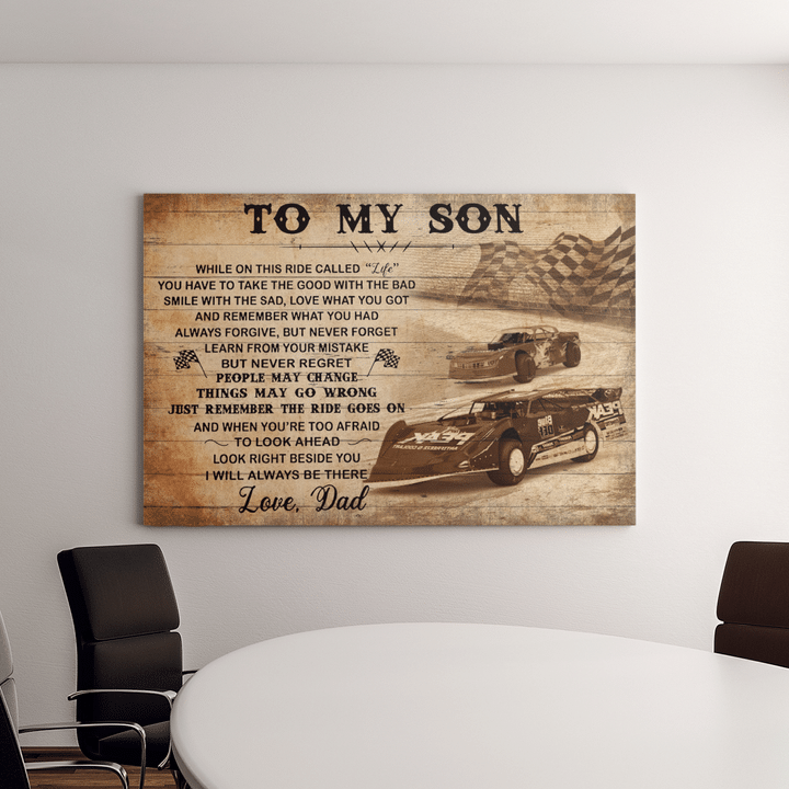 To My Son Love Dad Dirt Track Racing Landscape Canvas Gift For Son From Dad Birthday Gift Decor Home Decor Wall Art Visual Art 1628245080613.png