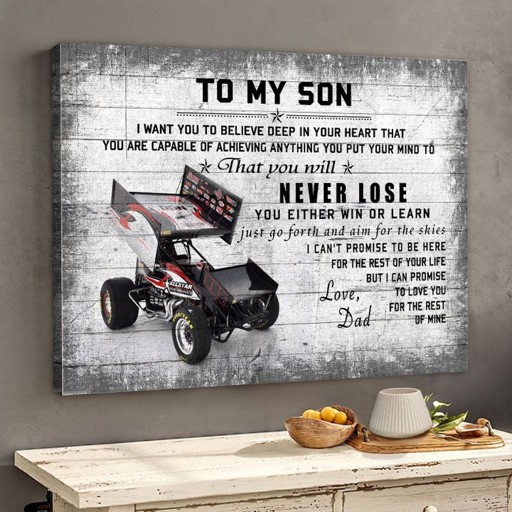 To My Son Love Dad Sprint Car Racing Landscape Canvas Gift For Son From Dad Birthday Gift Decor Home Decor Wall Art Visual Art 1628245126835.jpg
