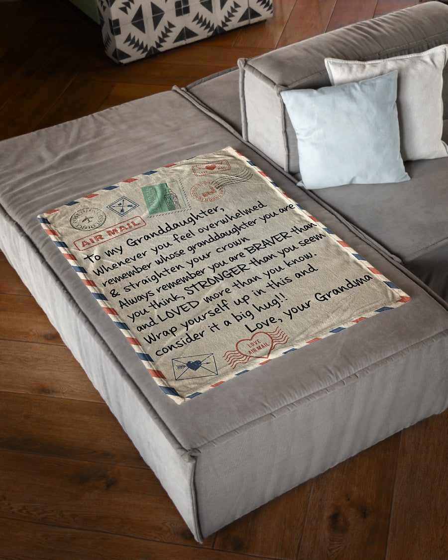 Air Mail to Granddaughter Whenever You Feel Overwhelmed You are Braver Than You Think Stronger Than You Seem Vintage Stamp Fleece Blanket Gift From Grandma 1628672897924.jpg