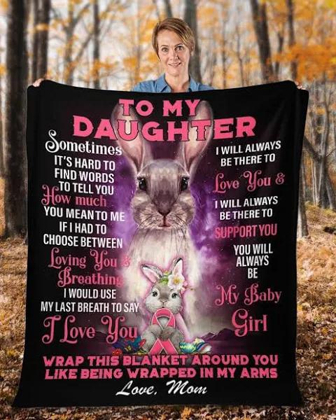 Happy Easter, Bunny Blanket, Gifts For Daughter, To My Daughter, Sometimes It's Hard Rabbit Fleece Blanket, Small (30x40in) 1628818900930.jpg