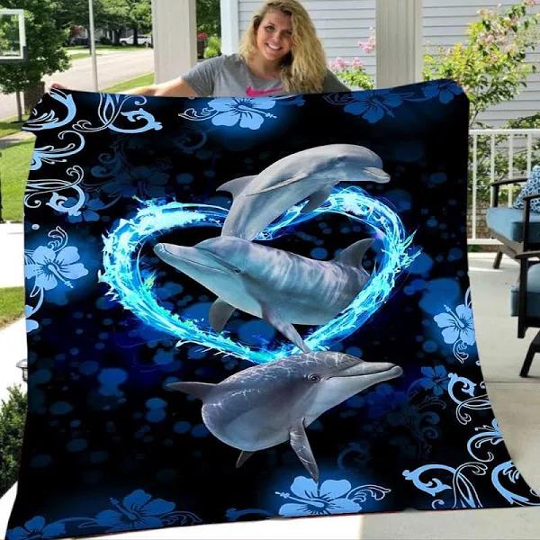 Dolphin Blanket, 3d Huge Dolphin Ocean Super Soft Plush Fleece Blanket 1628822528384.jpg