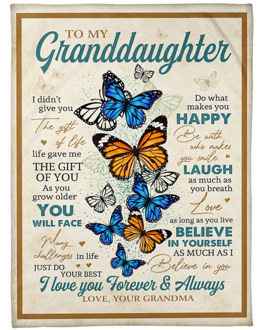 To My Granddaughter Love From Grandma Forever And Always Butterfly Blanket Gift For Granddaughter From Grandma Birthday Gift Home Decor Bedding Couch Sofa Soft And Comfy Cozy 1629105426350.png