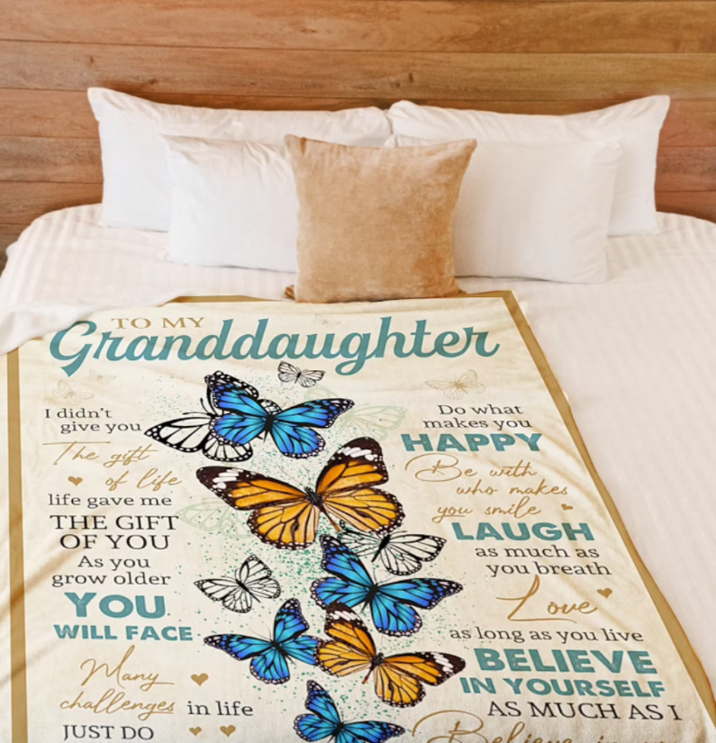 To My Granddaughter Love From Grandma Forever And Always Butterfly Blanket Gift For Granddaughter From Grandma Birthday Gift Home Decor Bedding Couch Sofa Soft And Comfy Cozy 1629105426423.png
