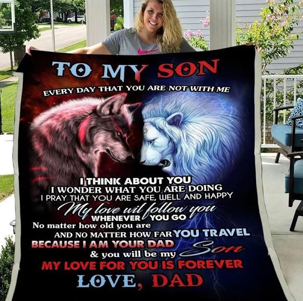 To My Son Every Day That You Are Not With Me Lion And Wolf Fleece Blanket Gift For Son From Dad Home Decor Bedding Couch Sofa Soft And Comfy Cozy 1629167020262.jpg
