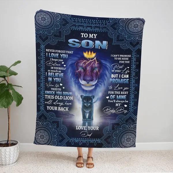To My Son This Old Lion Will Always Have Your Back Fleece Blanket Gift For Son From Dad Home Decor Bedding Couch Sofa Soft And Comfy Cozy 1629183874485.jpg