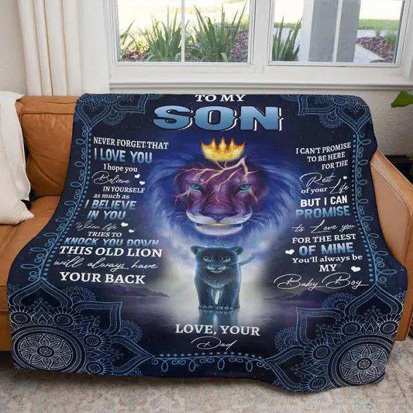 To My Son This Old Lion Will Always Have Your Back Fleece Blanket Gift For Son From Dad Home Decor Bedding Couch Sofa Soft And Comfy Cozy 1629183874772.jpg