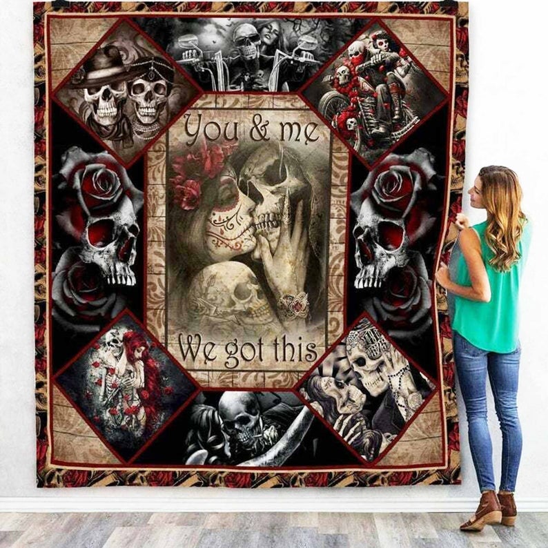 Best Valentine Gift For Girlfriend, Skull Roses Couple Fleece Sherpa Blanket You And Me We Got This. Gift for Friend Family Home Decor Bedding Couch Sofa Soft and Comfy Cozy 1629186292884.jpg