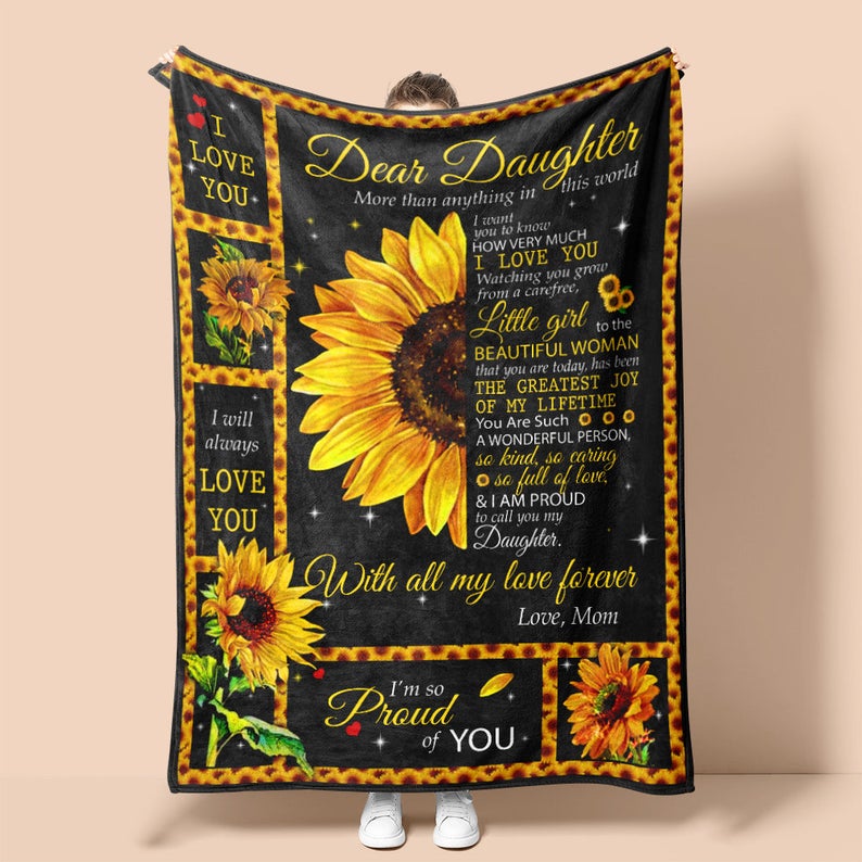Sunflower Dear Daughter More Than Annything In This World Blanket Daughter Gift From Mom Gift For Daughter Birthday Gift Home Decor Bedding Couch Sofa Soft And Comfy Cozy 1629191618534.jpg
