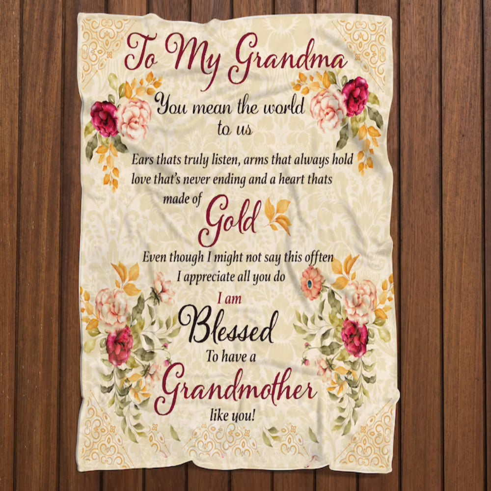 Gift For Grandma Blanket, To My Grandma You Mean The World To Us Floral Blanket 1629339342141.jpg