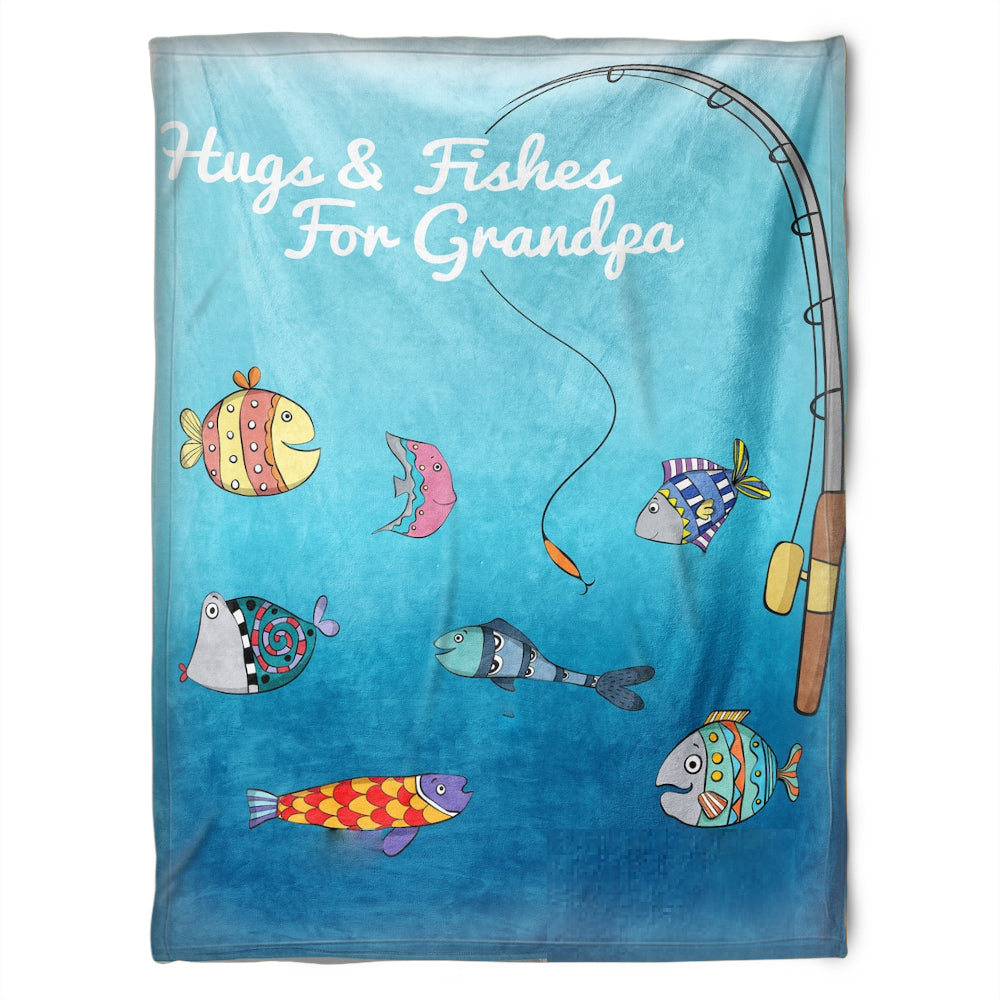 To My Grandpa Hugs & Fishes For Grandpa Fleece Blanket Gift For Grandparents Gift From Granddaughter Gift For Grandson Home Decor Bedding Couch Sofa Soft and Comfy Cozy 1629347342845.jpg