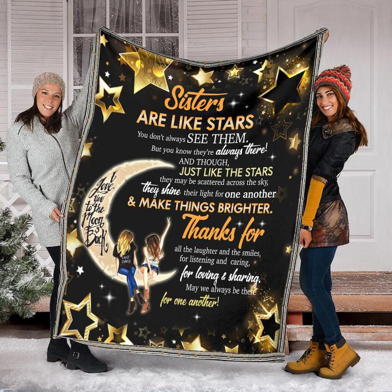 To My Sister Love You To The Moon Quilt Fleece Blanket ,Mink Blanket,Sherpa Blanket,Gifts For Sister Family Home Decor Bedding Couch Sofa Soft and Comfy 1629517897496.jpg