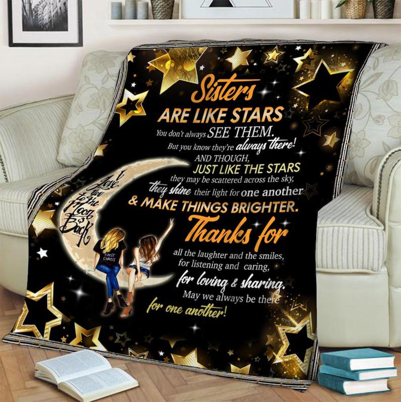 To My Sister Love You To The Moon Quilt Fleece Blanket ,Mink Blanket,Sherpa Blanket,Gifts For Sister Family Home Decor Bedding Couch Sofa Soft and Comfy 1629517899578.jpg