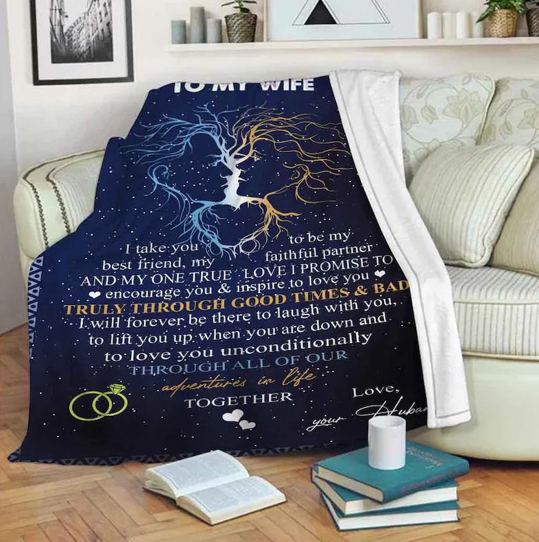 To My Wife Blanket, My Faithful Partner And My One True Love I Promisse To Encourage You Gift For Wife From Husband Birthday Gift Home Decor Bedding Couch Sofa Soft And Comfy Cozy 1629704049482.png