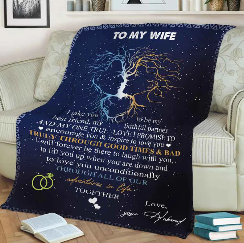 To My Wife Blanket, My Faithful Partner And My One True Love I Promisse To Encourage You Gift For Wife From Husband Birthday Gift Home Decor Bedding Couch Sofa Soft And Comfy Cozy 1629704049495.png
