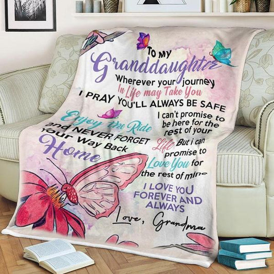 To My Granddaughter Never Forget Your Way Back Home Fleece Blanket Gift For Family,birthday,granddaughter,butterflies Lover Gift Home Decor Bedding Couch Sofa Soft And Comfy Cozy 1629772936607.jpg