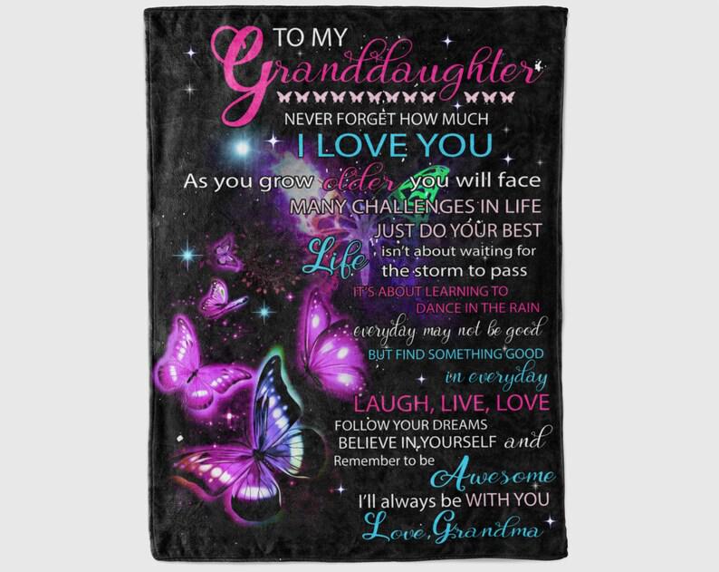 Gift For Granddaughter Blanket, To My Granddaughter Butterfly Never Forget How Much I Love You - Love From Grandma 1629774215156.jpg