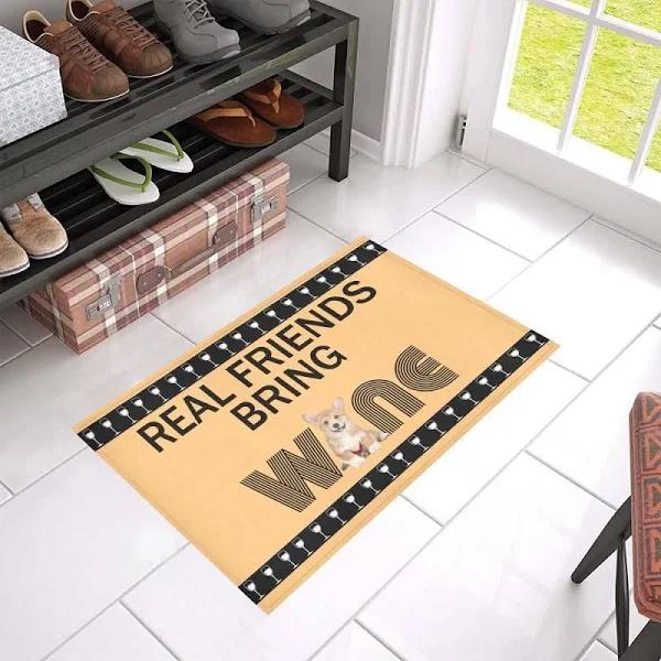 Real Friends Bring Wine Corgi Dog Doormat Welcome Mat Housewarming Gift Home Decor Funny Doormat Gift for Dog Lovers 1629776041448.jpg