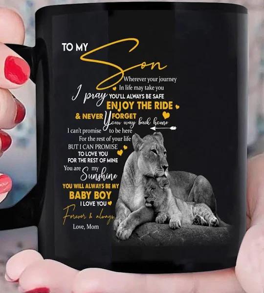 Son Mug, Gift For Son, To My Son Wherever Your Journey In Life Lions Black Mug, 1629799210346.jpg