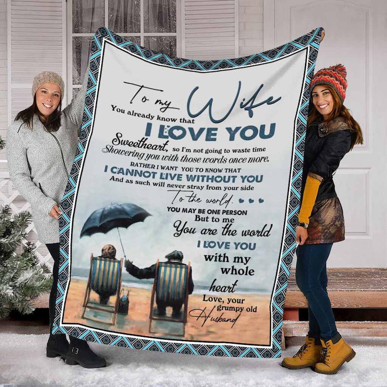 Gift For Wife Blanket, To My Wife Blanket, You Are The World, I Love You With My Whole Heart 1629860808760.jpg