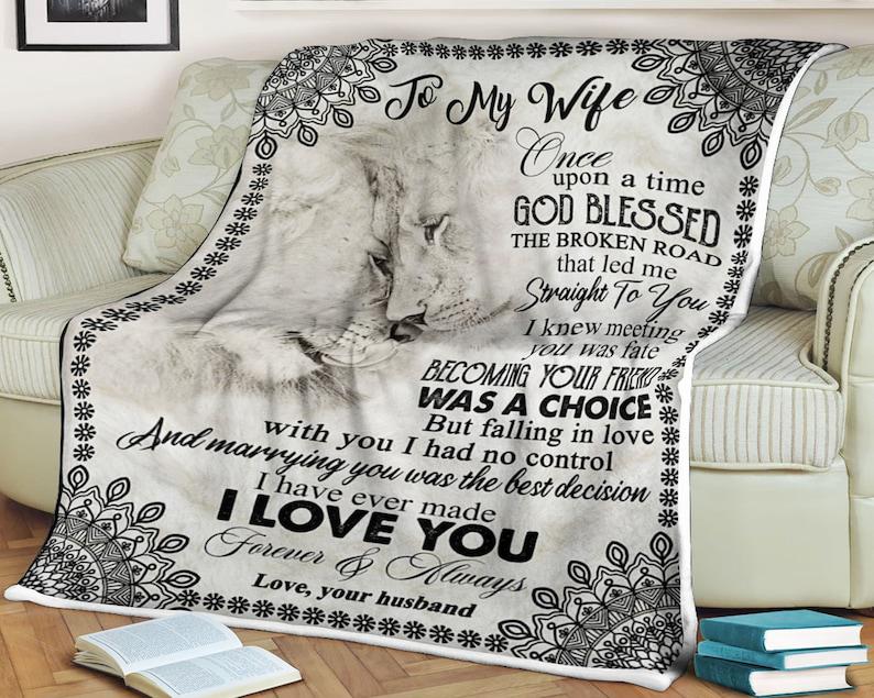 To My Wife Lion Woven Throw Blanket,i Knew Meeting You Was Fate Your Friend Was A Choice I Have,gift For Wife Family Home Decor Bedding Couch Sofa Soft And Comfy Cozy 1629877154676.jpg