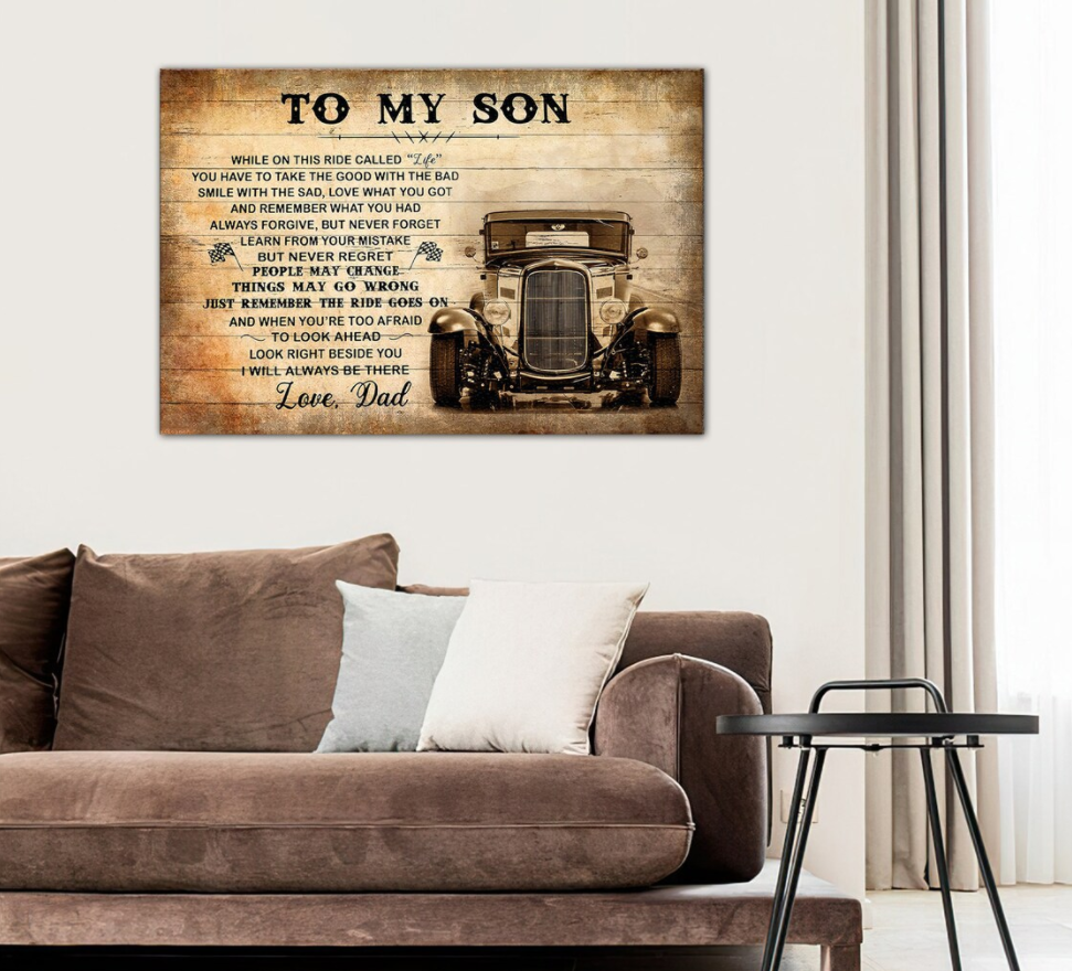 To My Son Racing Landscape Canvas, Car Racing, Car Racing Lover, Gift For Son From Dad Birthday Gift Home Decor Bedding Couch Sofa Soft And Comfy Cozy 1630308023247.png