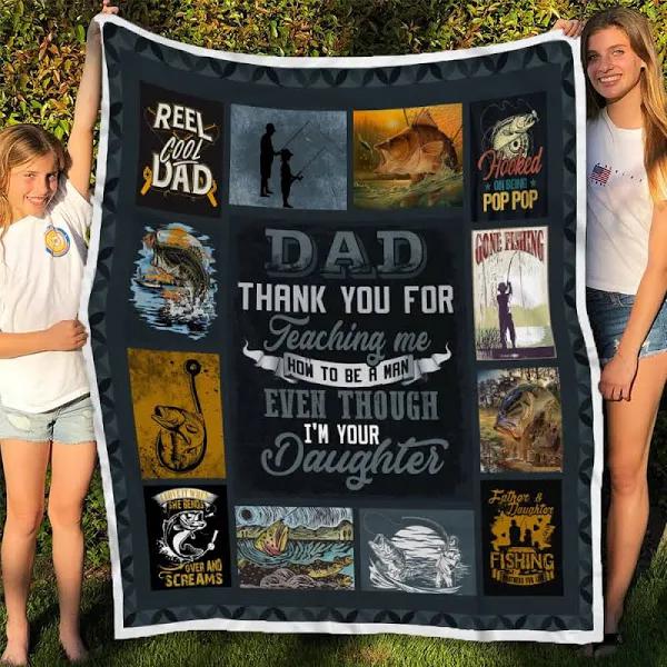 Fishing Dad Thank You For Teaching Me Fleece Blanket Gift For Dad From Daughter Home Decor Bedding Couch Sofa Soft And Comfy Cozy 1630309043593.jpg