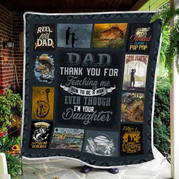 Fishing Dad Thank You For Teaching Me Fleece Blanket Gift For Dad From Daughter Home Decor Bedding Couch Sofa Soft And Comfy Cozy 1630309043839.jpg