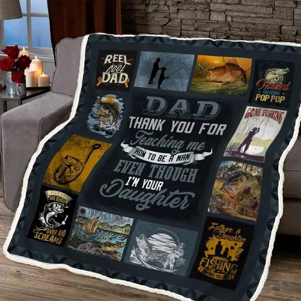 Fishing Dad Thank You For Teaching Me Fleece Blanket Gift For Dad From Daughter Home Decor Bedding Couch Sofa Soft And Comfy Cozy 1630309044125.jpg