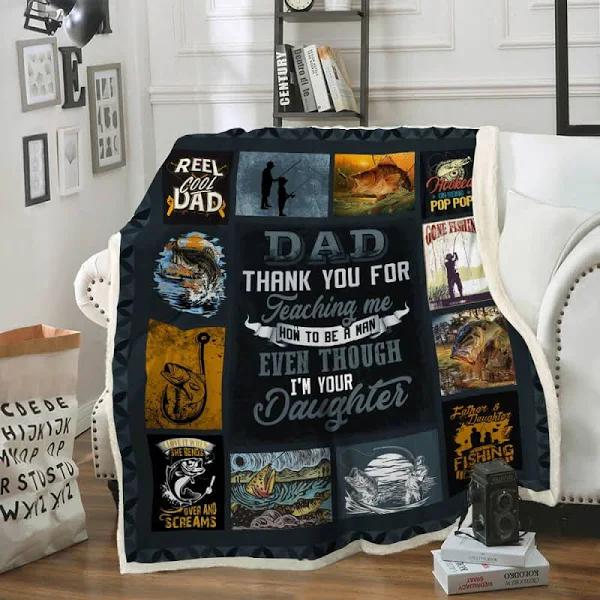 Fishing Dad Thank You For Teaching Me Fleece Blanket Gift For Dad From Daughter Home Decor Bedding Couch Sofa Soft And Comfy Cozy 1630309044499.jpg