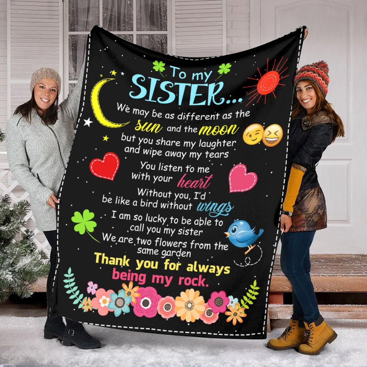 To My Sister Fleece Blanket We May Be As Different As The Sun And Moon, Gift For Bestie, Gift For Family, Gift For Friend, Home Decor Bedding Couch Sofa Soft and Comfy 1630383442757.jpg