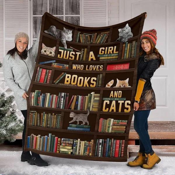 Just A Girl Who Loves Books And Cats Fleece Blanket Gift For Cat Lovers Home Decor Bedding Couch Sofa Soft And Comfy Cozy 1630921915959.jpg