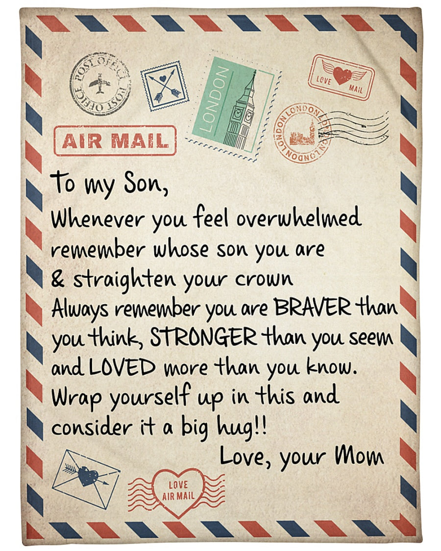 Gift For Son Blanket, Air Mail letter To my Son Consider It A Big Hug - Love From Mom 1630922405823.jpg
