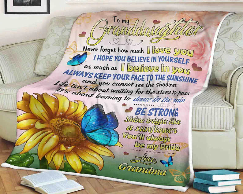 Sunflower Butterfly Blanket To My Granddaughter Never Forget How Much I Love You To The Sunshine,gift For Granddaughter Family Home Decor Bedding Couch Sofa Soft And Comfy Cozy 1630984746217.jpg