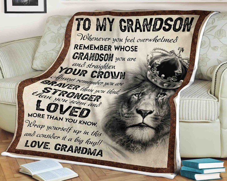 Lion Blanket To My Grandson You Are Braver Than You Think Stronger, Gift For Grandson Family Home Decor Bedding Couch Sofa Soft And Comfy Cozy 1630999027165.jpg