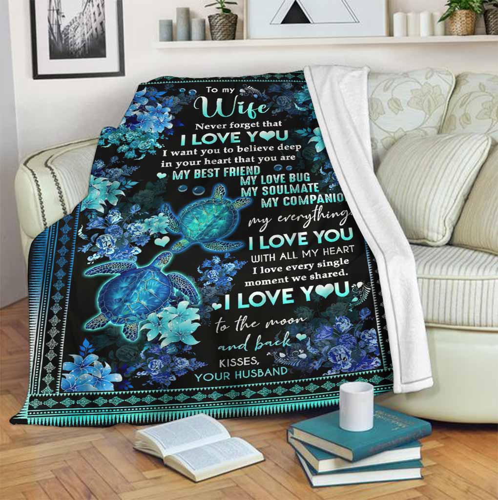 Sea Turtle To My Wife Fleece Blanket, I Love To The Moon And Back Gift For Wife From Husband Birthday Gift Home Decor Bedding Couch Sofa Soft 1631003522470.jpg