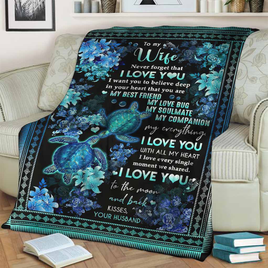 Sea Turtle To My Wife Fleece Blanket, I Love To The Moon And Back Gift For Wife From Husband Birthday Gift Home Decor Bedding Couch Sofa Soft 1631003522588.jpg