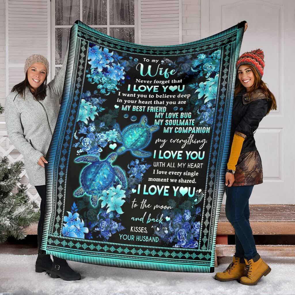 Sea Turtle To My Wife Fleece Blanket, I Love To The Moon And Back Gift For Wife From Husband Birthday Gift Home Decor Bedding Couch Sofa Soft 1631003522689.jpg