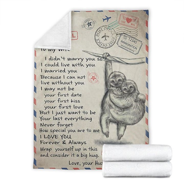 Sloth Couple To My Wife Fleece Blanket Love Letter For Wife For Sloth Lovers Gift Home Decor Bedding Couch Sofa Soft And Comfy Cozy 1631182201700.jpg