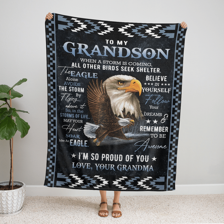 To My Grandson Remember To Be Awesome Fleece Blanket Gift For Family, Birthday, Grandmother To Grandson Gift Home Decor Bedding Couch Sofa Soft And Comfy 1631246066925.png
