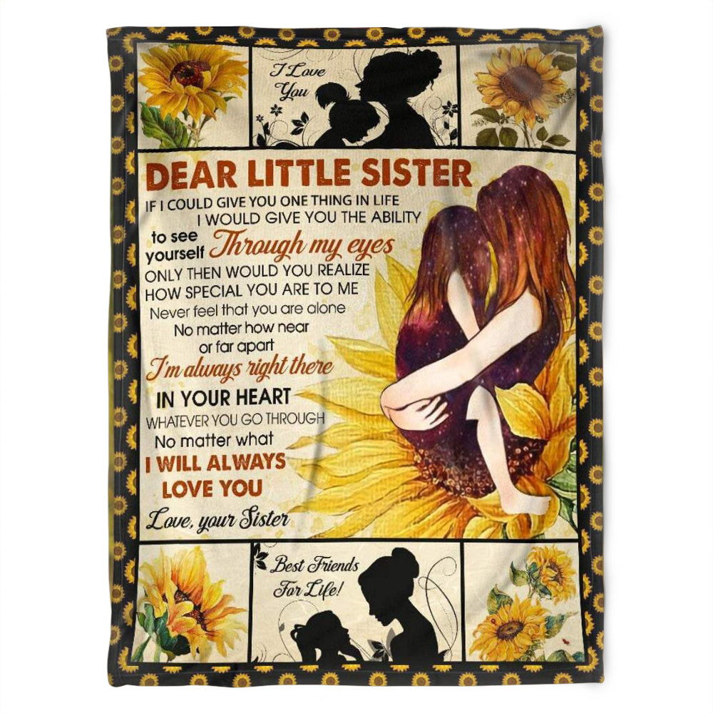 Dear Little Sister Blanket, I'm Always Right There, In Your Heart. Gift For Sister Family Home Decor Bedding Couch Sofa Soft and Comfy Cozy 1631517104977.jpg