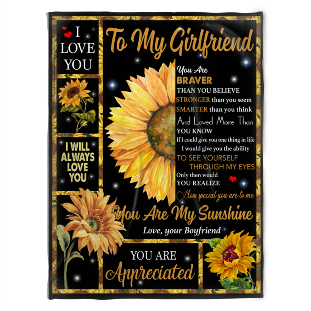 Flower Blanket. To My Girlfriend, You Are My Sunshine, Love You Boyfriend. Gift For Girlfriend Family Home Decor Bedding Couch Sofa Soft And Comfy Cozy 1631589097414.jpg