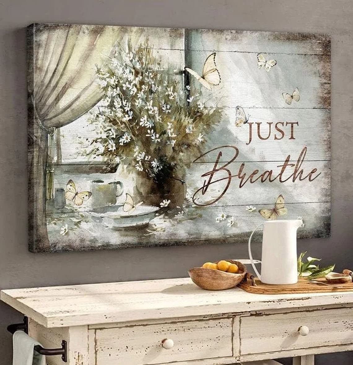 Daisy And Butterfly Just Breathe Landscape Canvas Gift For Friends Family Home Decor Wall Art Visual Art 1631784176588.jpg