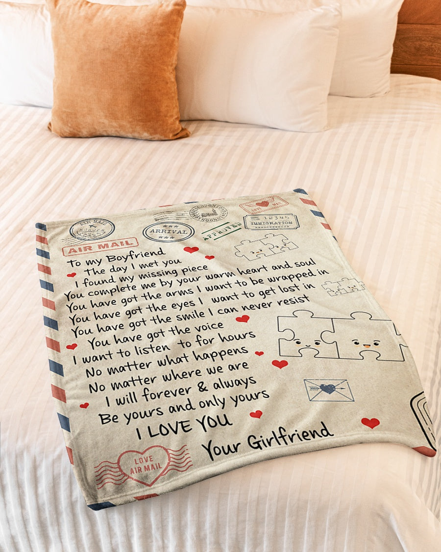 To My Boyfriend I Found My Missing Piece Air Mail Blanket Gift For Boyfriend From Girlfriend Birthday Gift Home Decor Bedding Couch Sofa Soft And Comfy Cozy 1632128822029.jpg