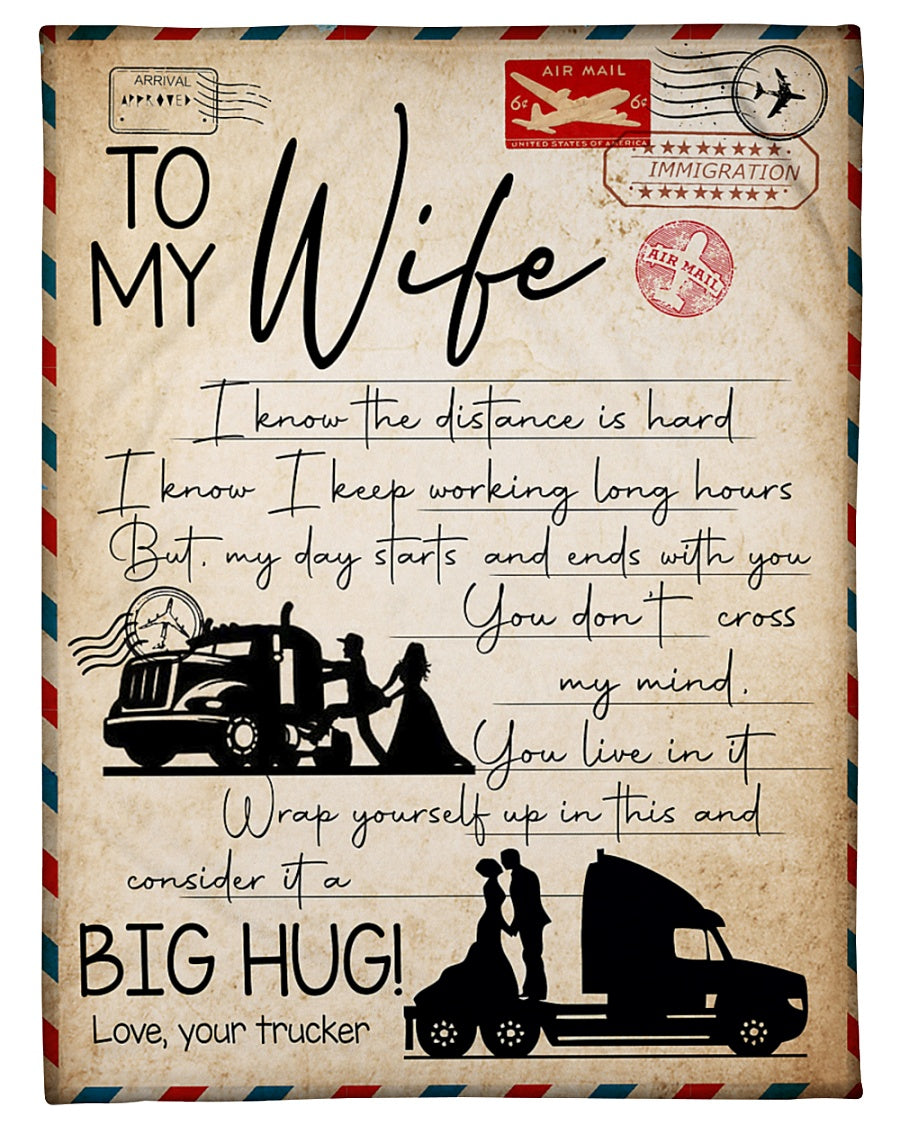 To My Wife Personalized Name Throw Blankets-birthday Valentine's Gifts For Wife-trucker I Know The Distance Is Hard 1632476348615.jpg