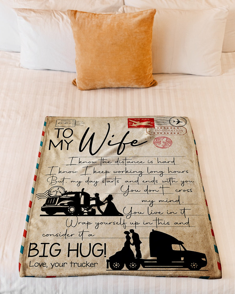 To My Wife Personalized Name Throw Blankets-birthday Valentine's Gifts For Wife-trucker I Know The Distance Is Hard 1632476348620.jpg